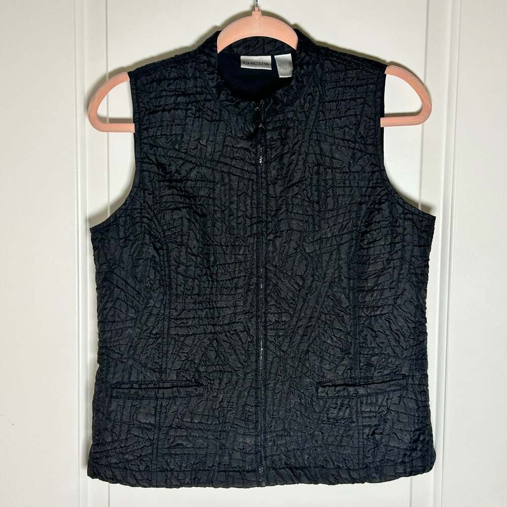 Chico's Black Quilted Zip-Up Vest Size 0